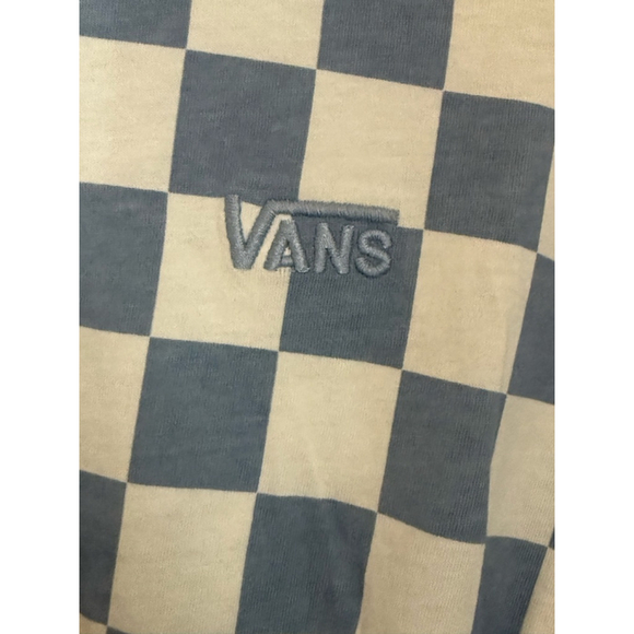 Women's Vans Blue White Checkerboard Long Sleeve Knot Front Tee L - Picture 4 of 7